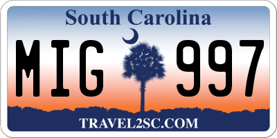 SC license plate MIG997