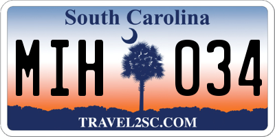 SC license plate MIH034