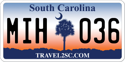 SC license plate MIH036