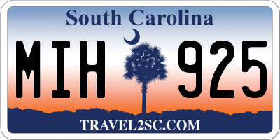 SC license plate MIH925