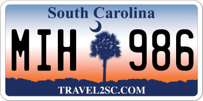 SC license plate MIH986