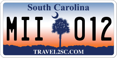 SC license plate MII012