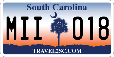 SC license plate MII018