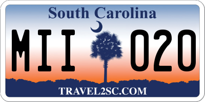 SC license plate MII020