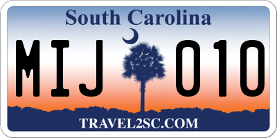 SC license plate MIJ010