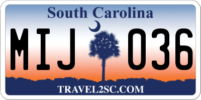 SC license plate MIJ036