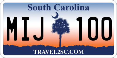 SC license plate MIJ100