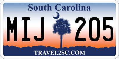 SC license plate MIJ205