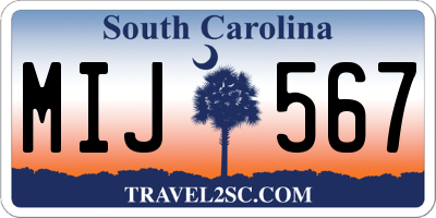 SC license plate MIJ567