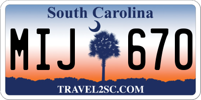 SC license plate MIJ670