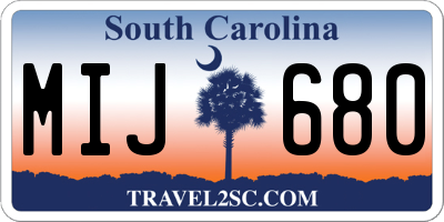 SC license plate MIJ680