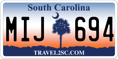 SC license plate MIJ694