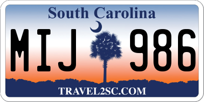 SC license plate MIJ986