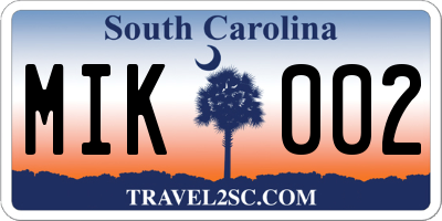 SC license plate MIK002