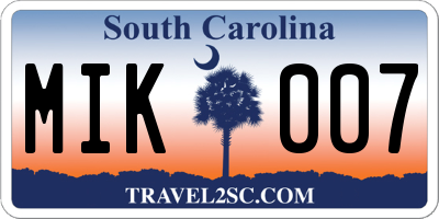SC license plate MIK007