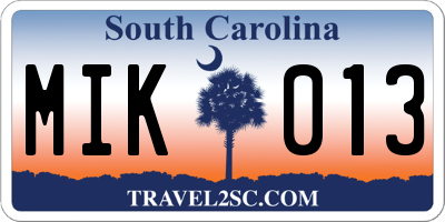 SC license plate MIK013
