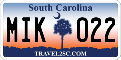 SC license plate MIK022