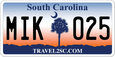 SC license plate MIK025