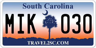 SC license plate MIK030