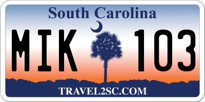 SC license plate MIK103