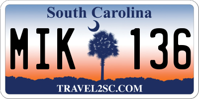 SC license plate MIK136