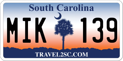 SC license plate MIK139