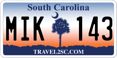 SC license plate MIK143