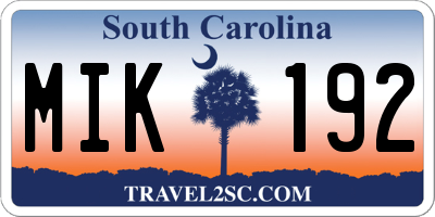 SC license plate MIK192