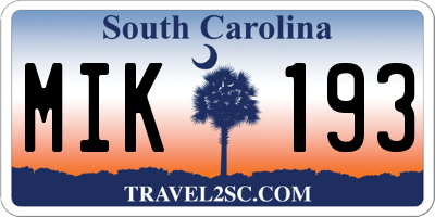 SC license plate MIK193
