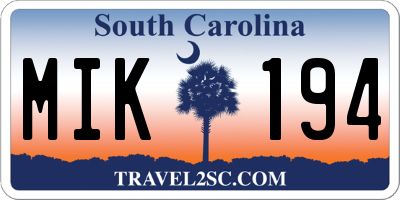 SC license plate MIK194