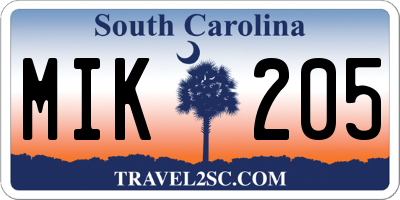 SC license plate MIK205