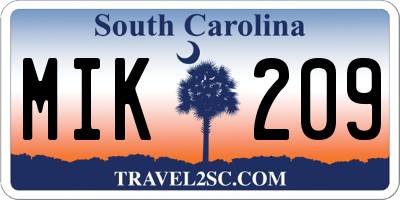 SC license plate MIK209