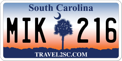 SC license plate MIK216