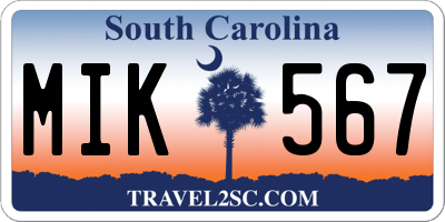SC license plate MIK567