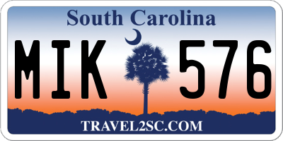 SC license plate MIK576