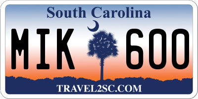 SC license plate MIK600