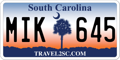 SC license plate MIK645