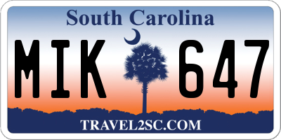 SC license plate MIK647