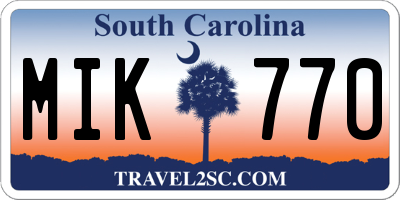 SC license plate MIK770