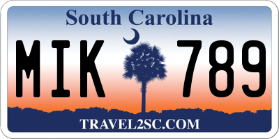 SC license plate MIK789