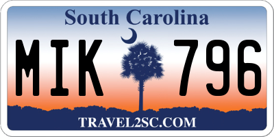 SC license plate MIK796