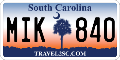 SC license plate MIK840