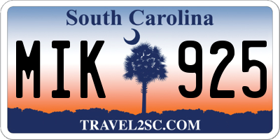 SC license plate MIK925