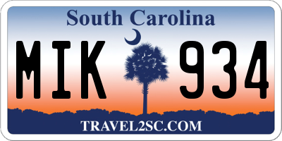 SC license plate MIK934