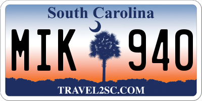 SC license plate MIK940