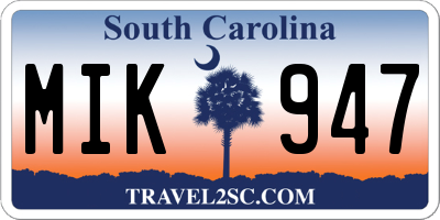 SC license plate MIK947