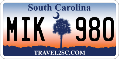 SC license plate MIK980