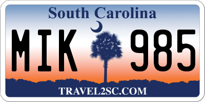 SC license plate MIK985