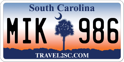 SC license plate MIK986