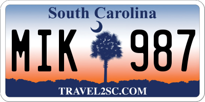 SC license plate MIK987
